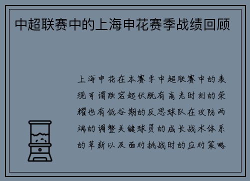 中超联赛中的上海申花赛季战绩回顾