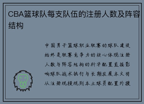 CBA篮球队每支队伍的注册人数及阵容结构